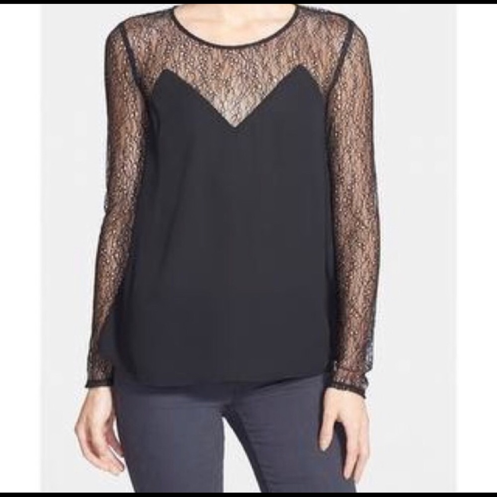Trouve Sheer Top with Lace Arms